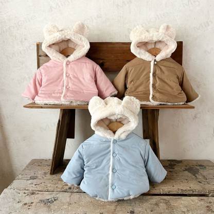 Baby Fleece Lined Solid Color Hooded Jacket - image 5