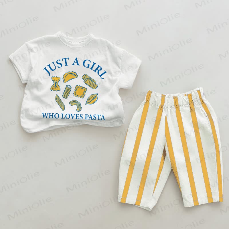 JUST A GIRL WHO LOVES PASTA Baby White&Yellow Vertical Striped 2-piece Set - White&Yellow - 2-3T - image 1