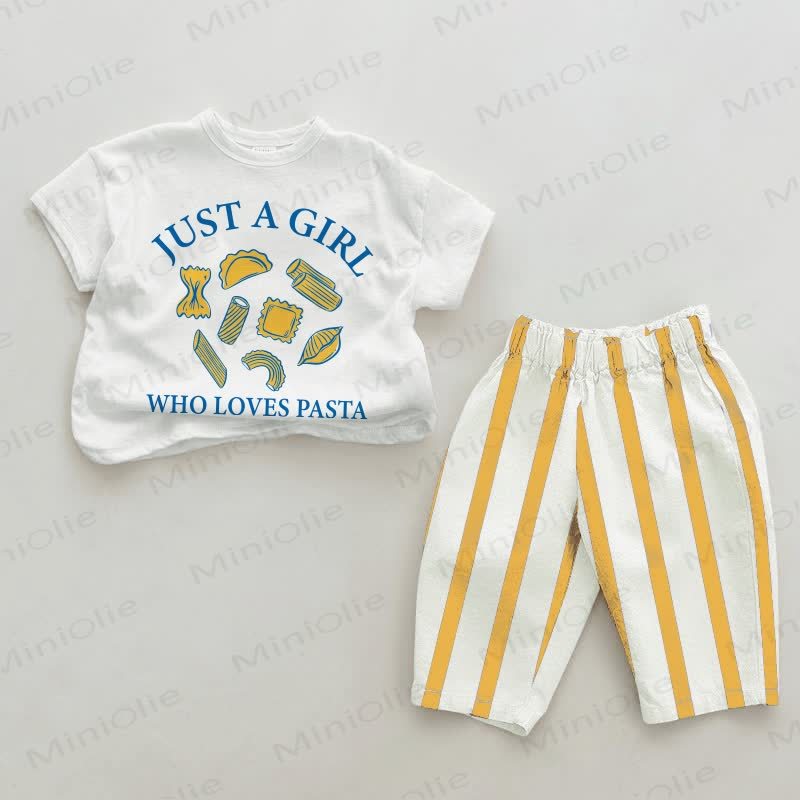 JUST A GIRL WHO LOVES PASTA Baby White&Yellow Vertical Striped 2-piece Set - White&Yellow - 2-3T - image 1