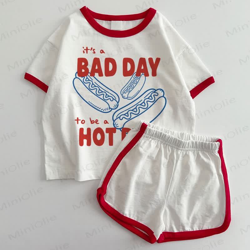 IT'S A BAD DAY TO BE A HOT DOG Baby T-shirt and Shorts 2-Piece Set - White&Red - 3-5T - image 1