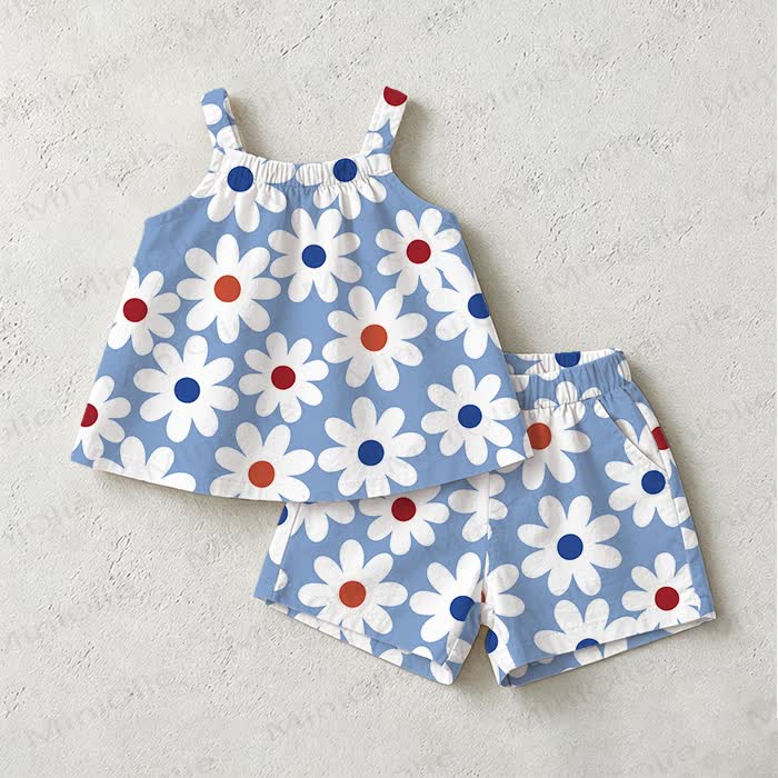 Baby Toddler Daisy Blue Top and Shorts 2-piece Set - Blue - 3-4T - image 1