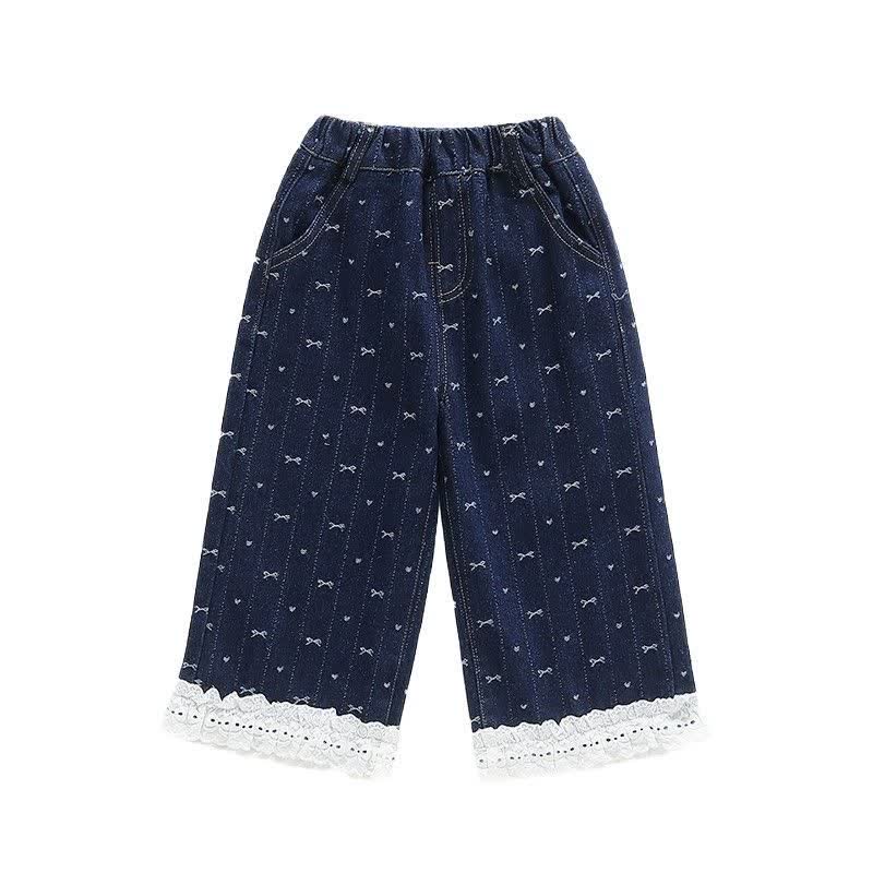 Baby Toddler Girl Bow Lace Printed Denim Pants - image 2