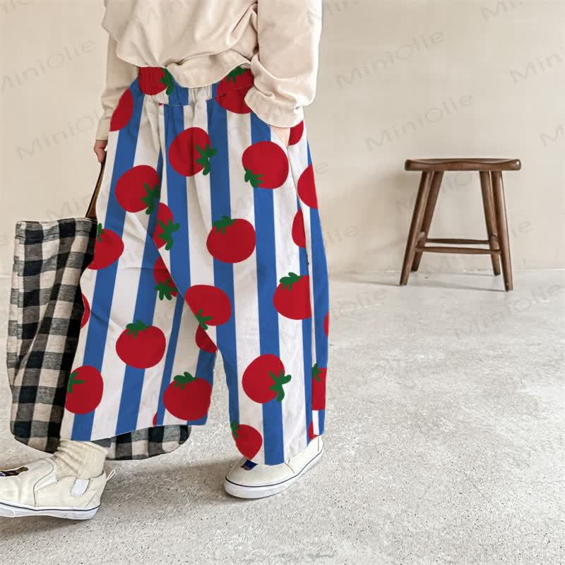 Baby Toddler Tomato Print White&Blue Striped Pants - White&Blue - 2-3T - image 1