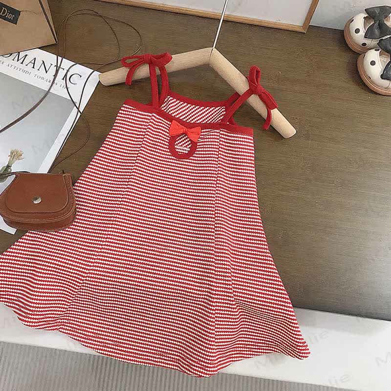 Toddler Red Bow Striped Suspenders Dress - image 3