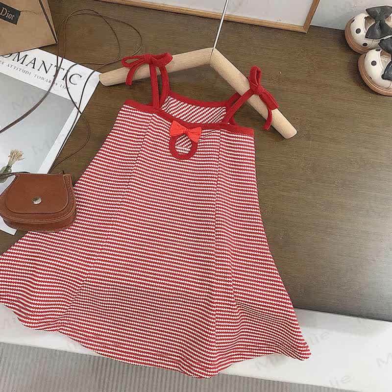 Toddler Red Bow Striped Suspenders Dress - image 3