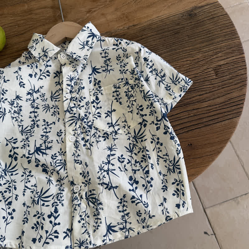 Kid Boy Floral Ink Painting Shirt Top - White - 12Y - image 5