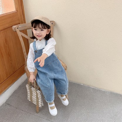 Toddler Solid Color Denim Blue Overalls - image 3