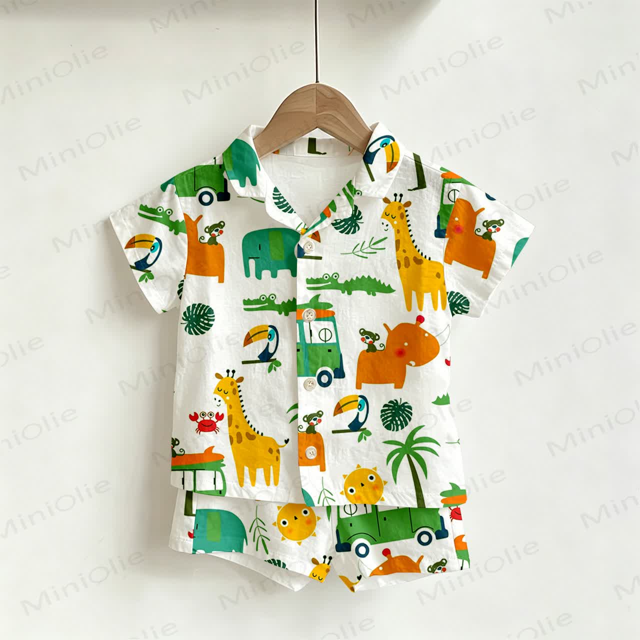 Toddler Boys White Animals Print Shirt and Shorts 2-piece Set - White - 4-5T - image 1