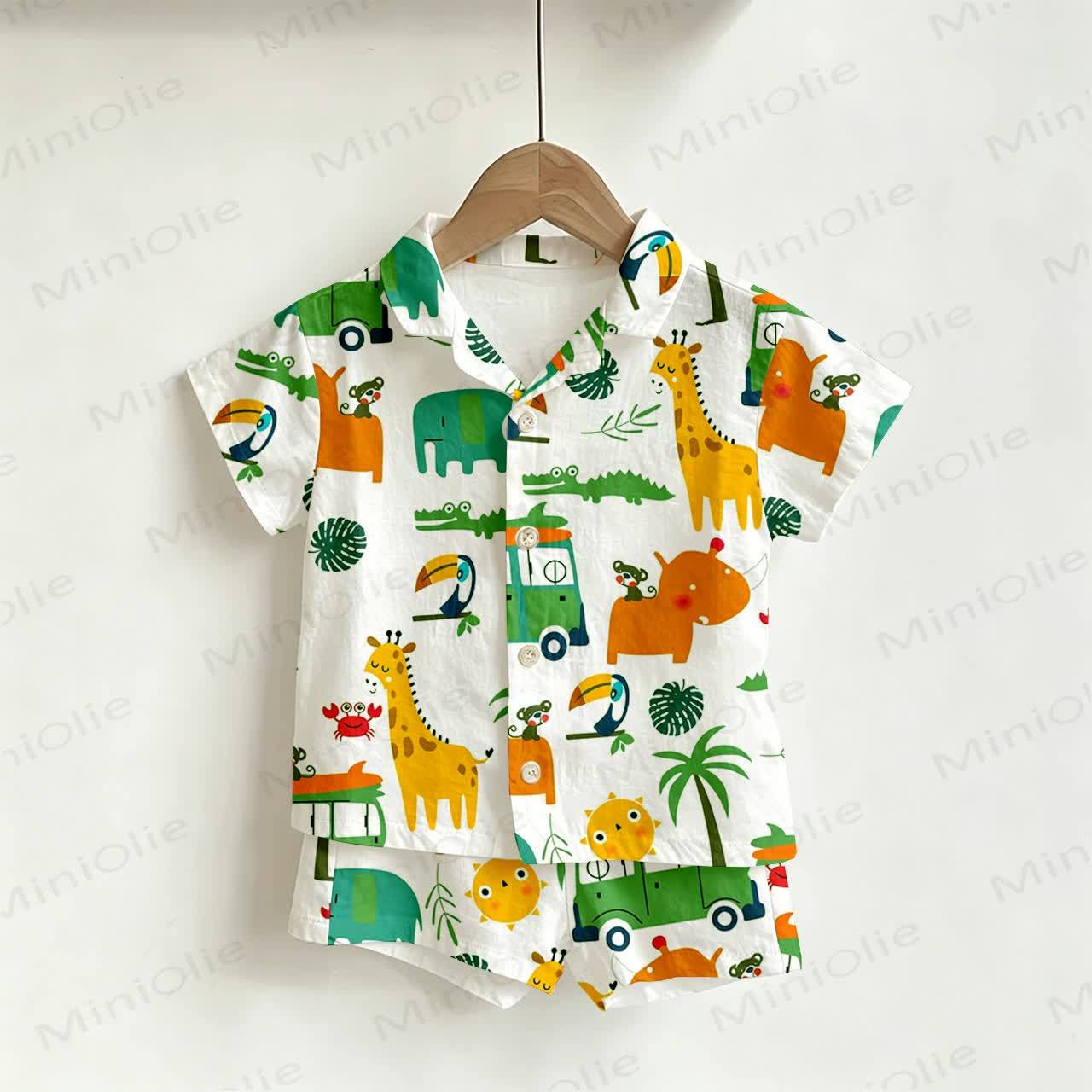 Toddler Boys White Animals Print Shirt and Shorts 2-piece Set - White - 4-5T - image 1