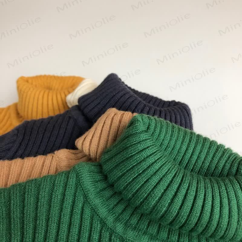 Kid Boy Solid Color High-neck Striped Pullover Sweater - image 7