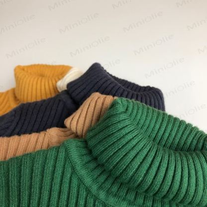 Kid Boy Solid Color High-neck Striped Pullover Sweater - image 7
