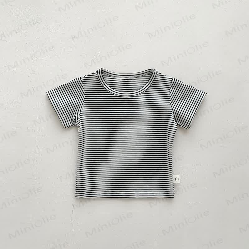 Baby Solid Color Striped Loose T-shirt - Black Striped - 2-3T - image 10
