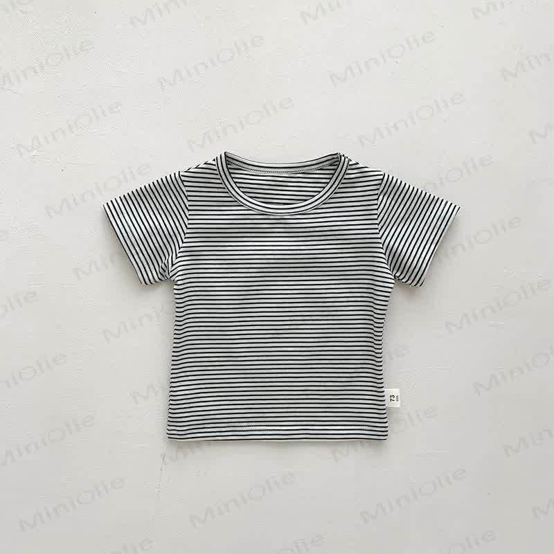 Baby Solid Color Striped Loose T-shirt - Black Striped - 2-3T - image 10