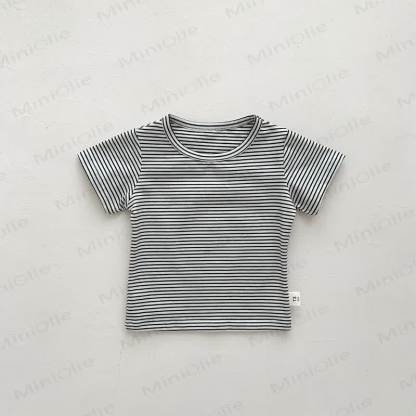 Baby Solid Color Striped Loose T-shirt - Black Striped - 2-3T - image 10