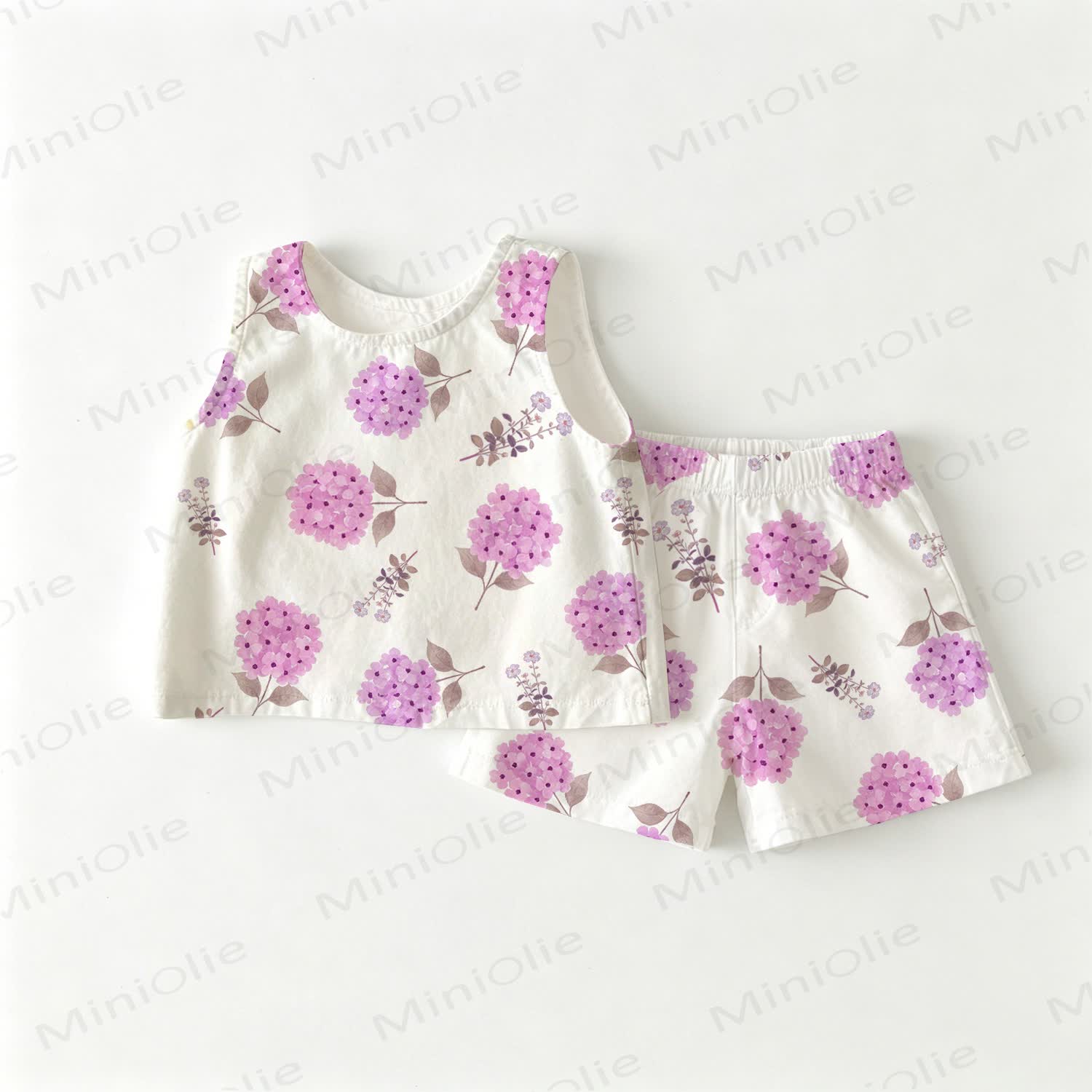 Baby Toddler Girls Hydrangea Print Top and Shorts 2-piece Set - White - 3-4T - image 1