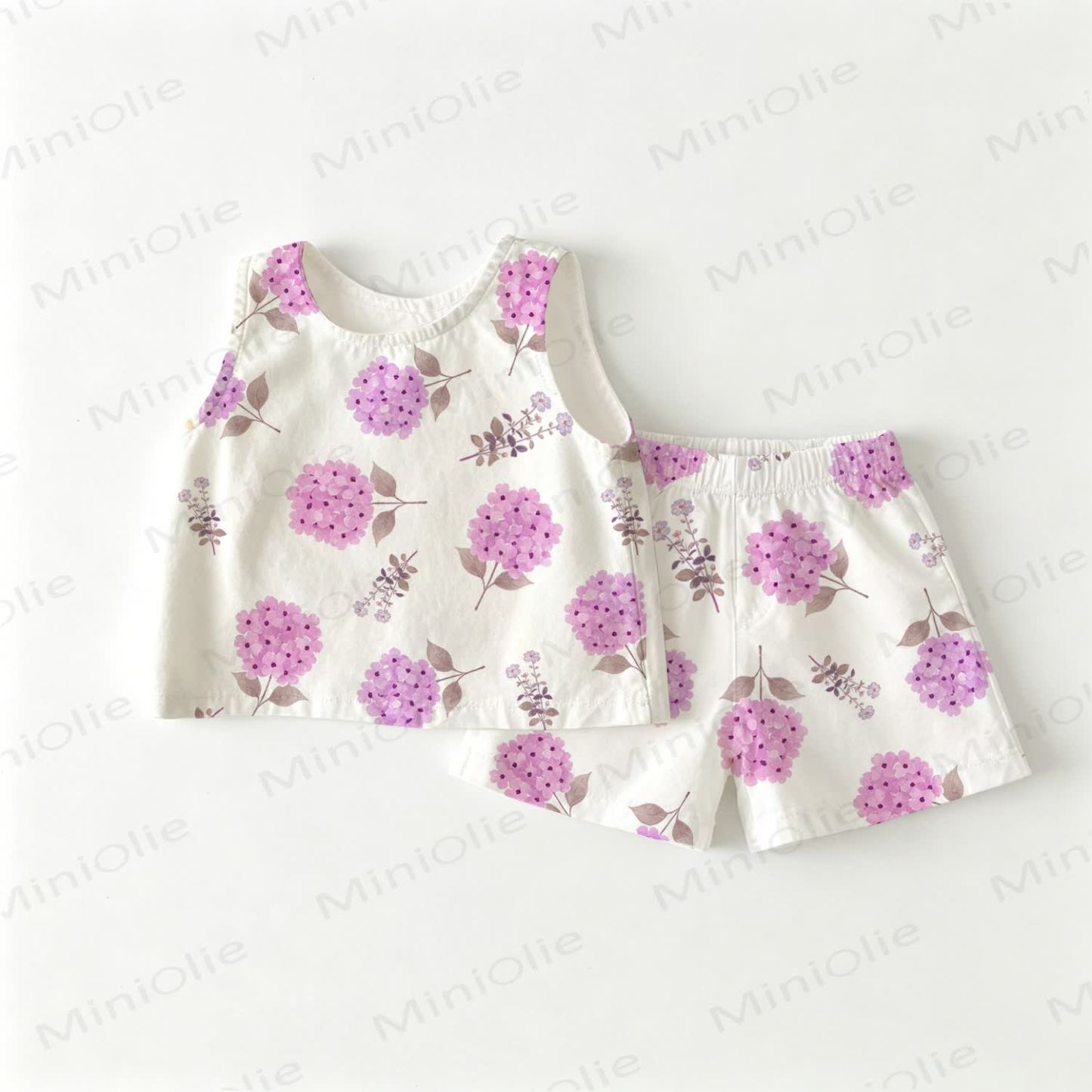 Baby Toddler Girls Hydrangea Print Top and Shorts 2-piece Set - White - 3-4T - image 1