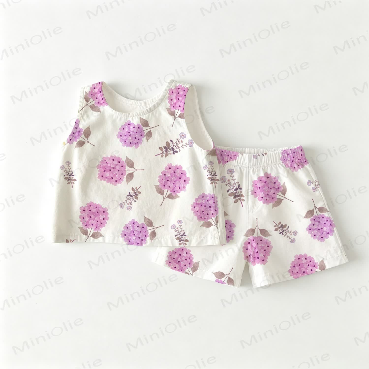 Baby Toddler Girls Hydrangea Print Top and Shorts 2-piece Set - White - 3-4T - image 1