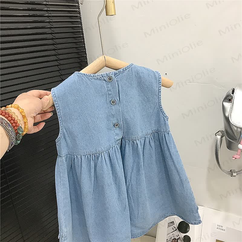 Toddler Denim Embroidered Mushroom Dress - image 5