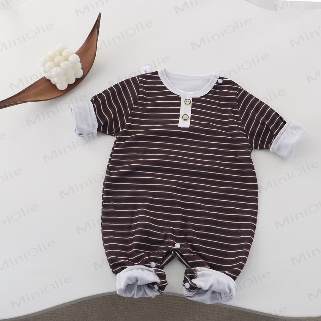 Baby Crew Neck Striped Romper - Brown - 18-24M - image 10