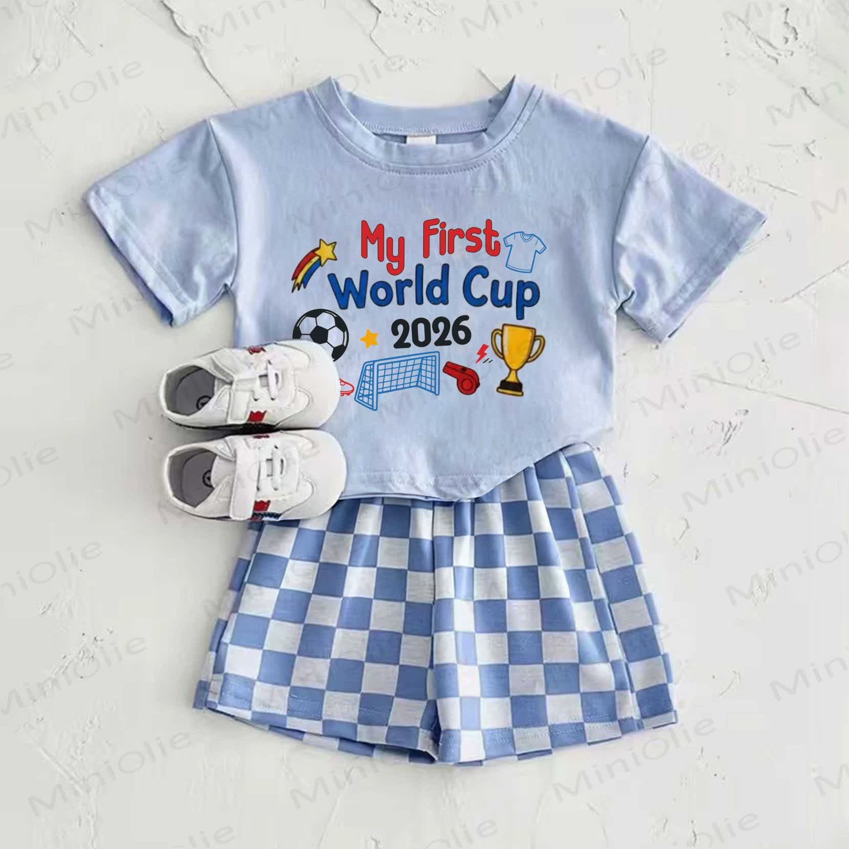MY FIRST WORLD CUP 2026 Baby Blue Football T-shirt and Plaid Pants 2-Piece Set - Blue - 2-3T - image 1