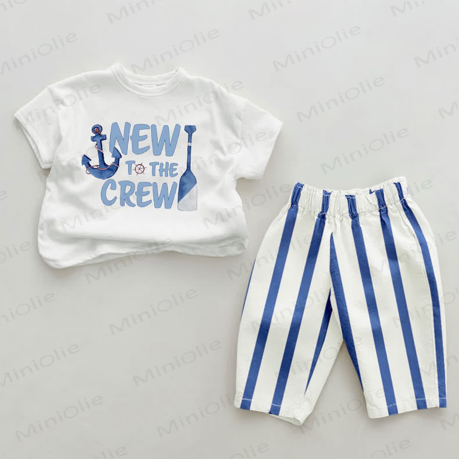 NEW TO THE CREW Baby Anchor Print Blue Vertical Striped 2-piece Set - White&Blue - 2-3T - image 1