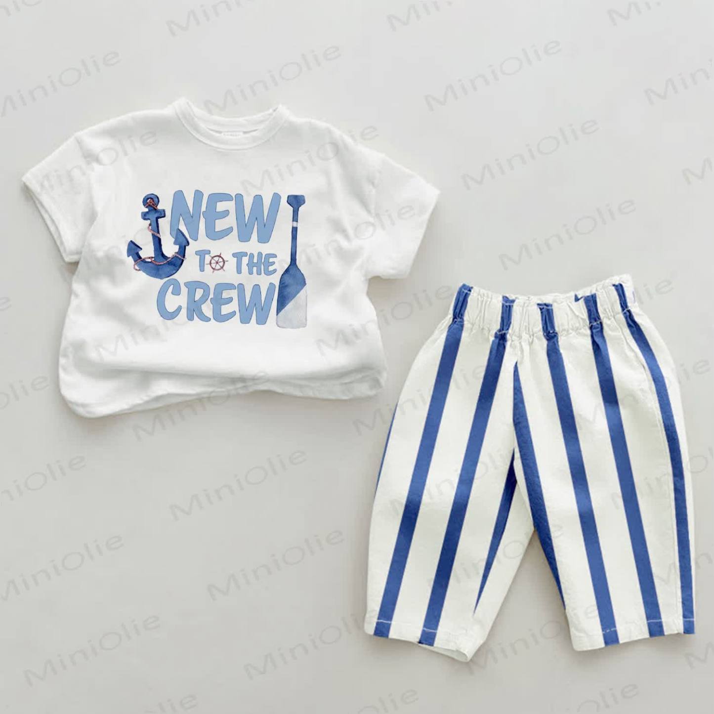 NEW TO THE CREW Baby Anchor Print Blue Vertical Striped 2-piece Set - White&Blue - 2-3T - image 1