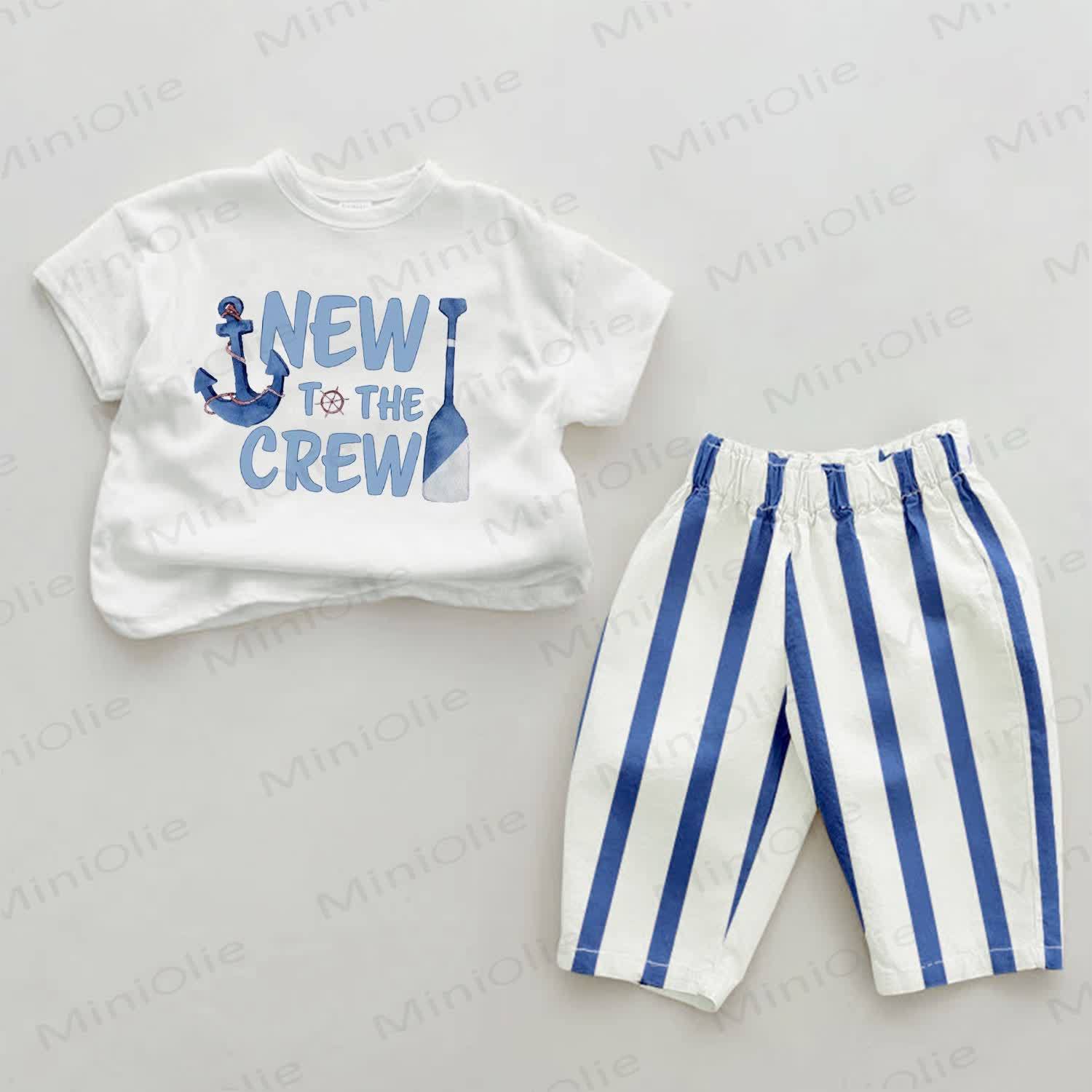 NEW TO THE CREW Baby Anchor Print Blue Vertical Striped 2-piece Set - White&Blue - 2-3T - image 1