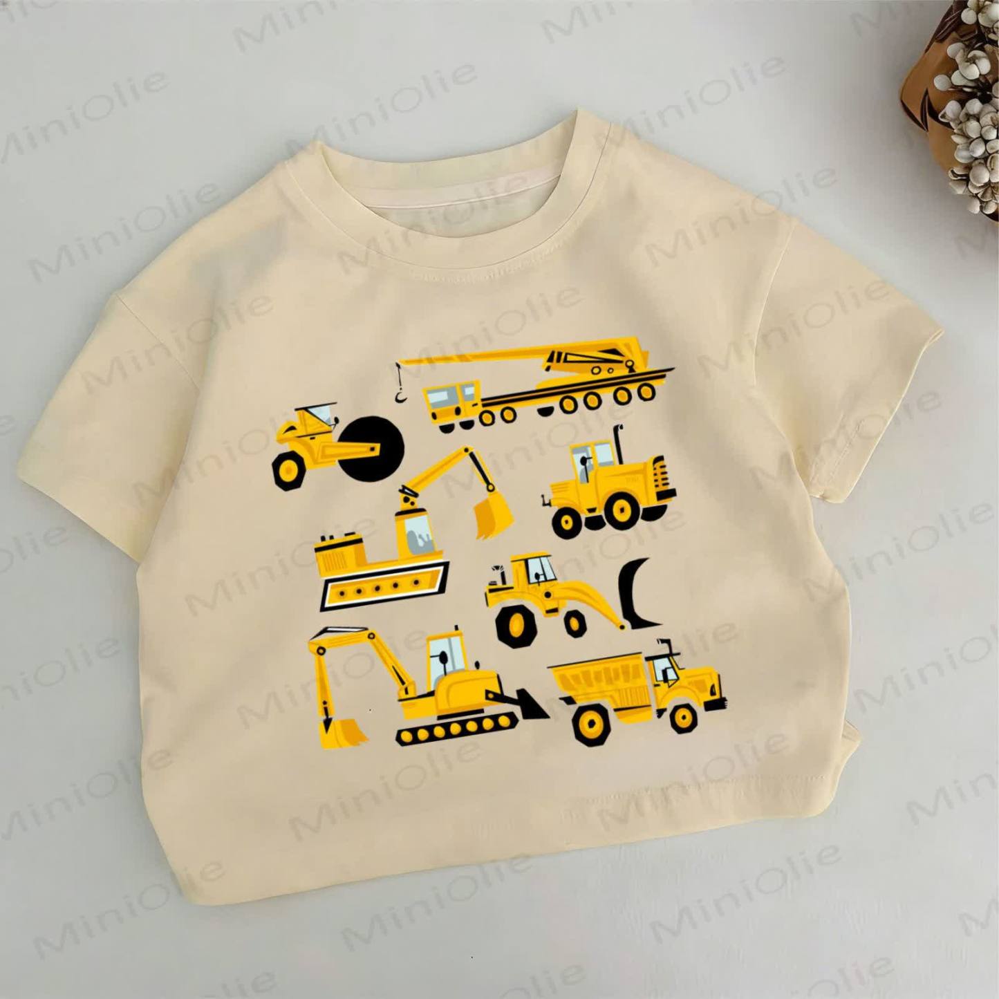 Toddler Kid Excavator Print Khaki T-shirt - Khaki - 12-13T - image 1