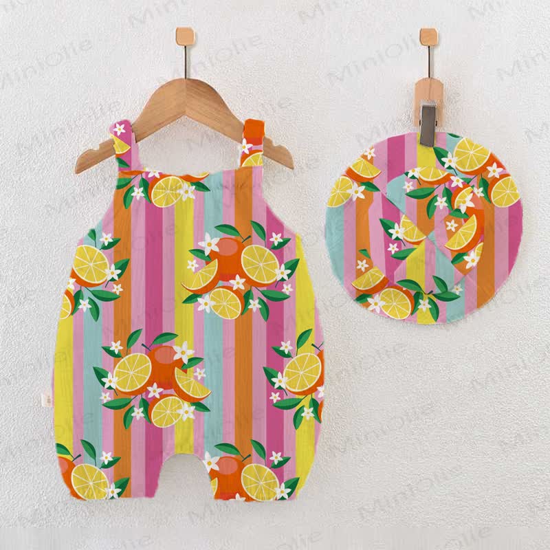 Baby Orange Pattern Colored Stripes Print Romper with Hat - Multicolored - 18-24M - image 1