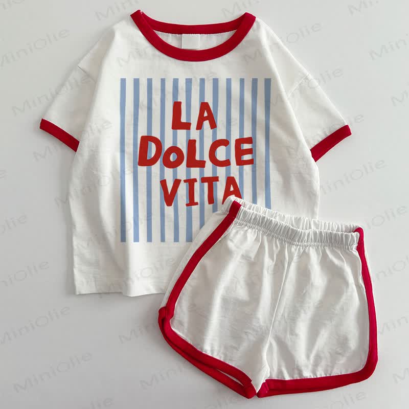 LA DOLCE VITA Baby T-shirt and Shorts 2-Piece Set - White&Red - 3-5T - image 1