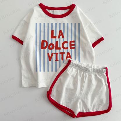 LA DOLCE VITA Baby T-shirt and Shorts 2-Piece Set - White&Red - 3-5T - image 1