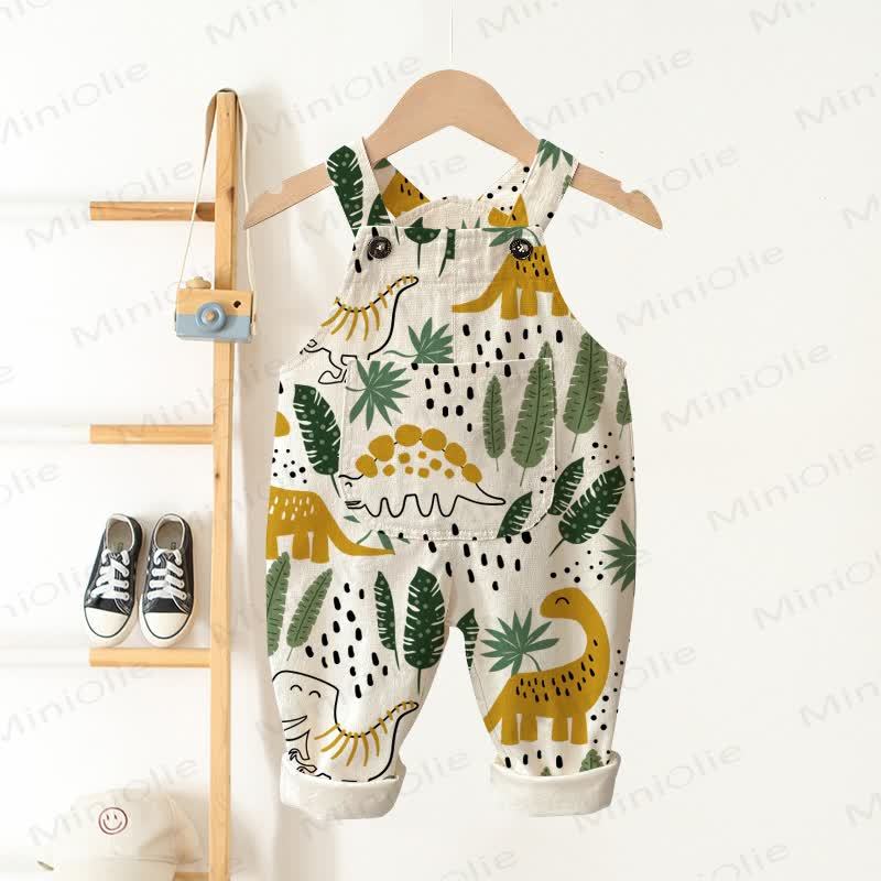 Baby Toddler Dinosaur Palm Leaf Overalls - White - 3-5T - image 1