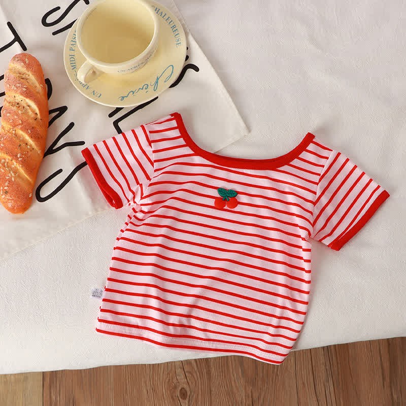 Toddler Girl Square Neck Striped T-Shirt - Red Striped - 8Y - image 3