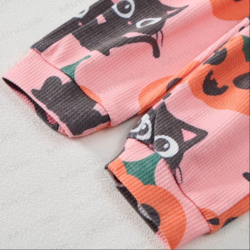 Baby Pink Pumpkin Cat Print Waffle 2-piece Set - image 7