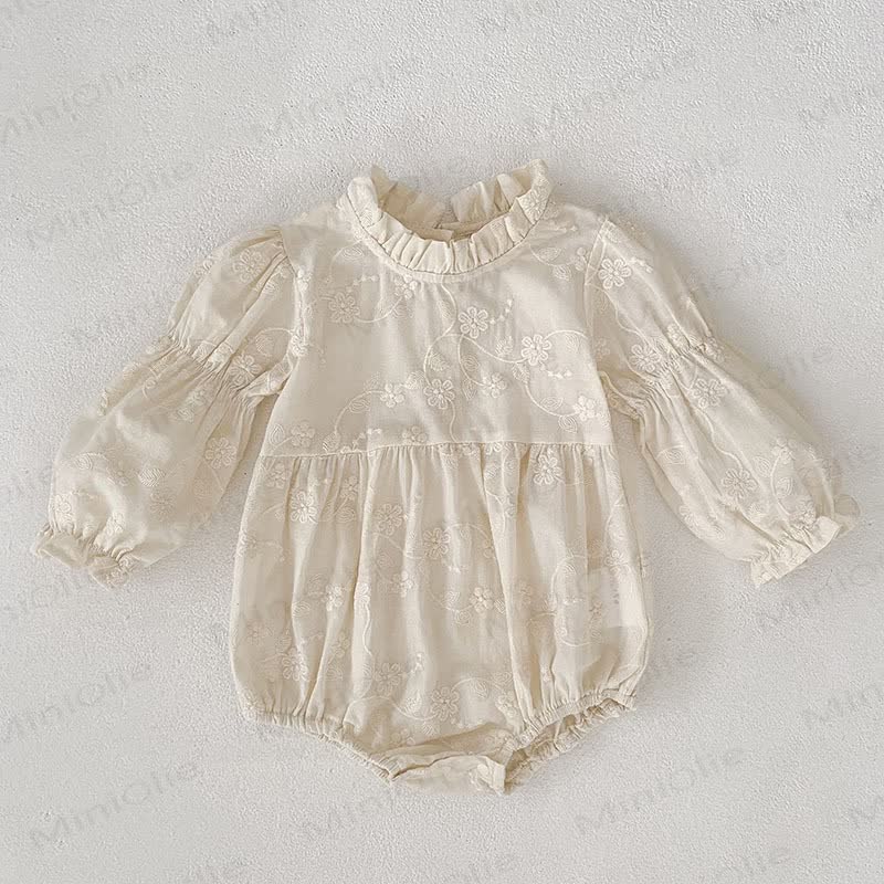Baby Embroidered Solid Color Bodysuit - Beige - 18-24M - image 10