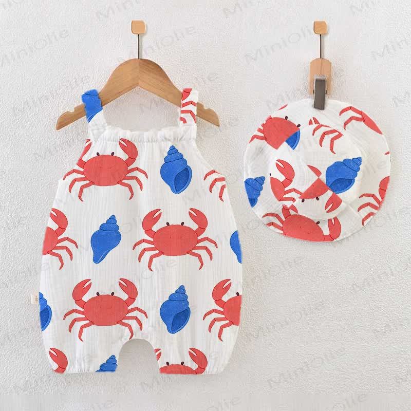 Baby Crab and Conch Print Romper with Hat - White - 18-24M - image 1