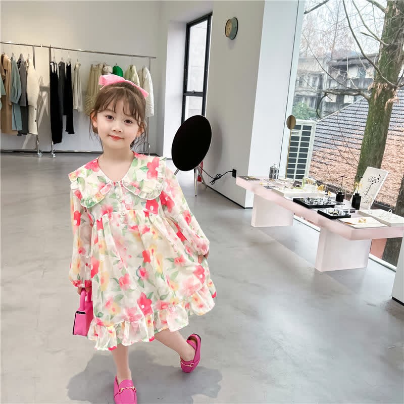 Toddler French Flower Beige Lapels Dress - image 5