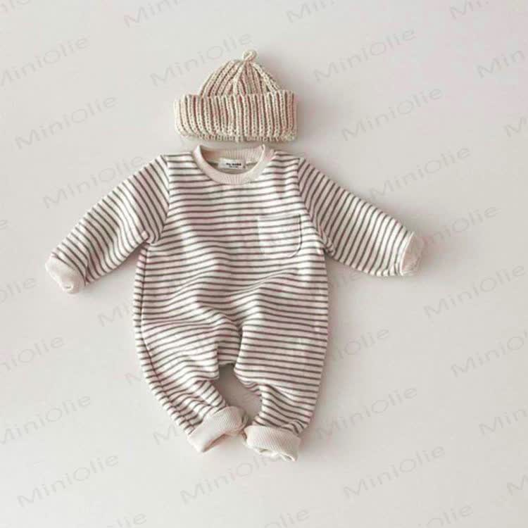 Baby Round Neck Striped Romper - Grey - 18-24M - image 5
