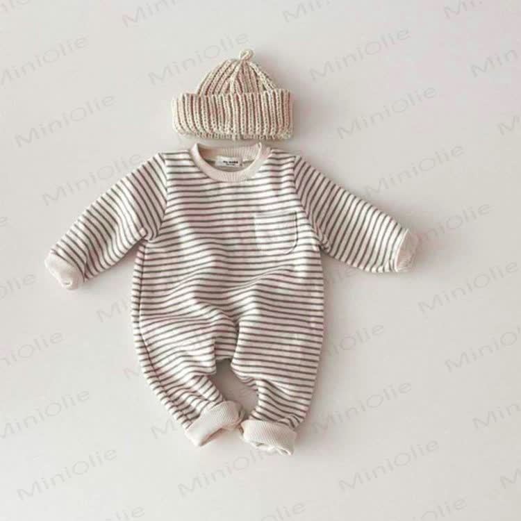 Baby Round Neck Striped Romper - Grey - 18-24M - image 5