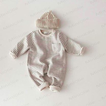 Baby Round Neck Striped Romper - Grey - 18-24M - image 5