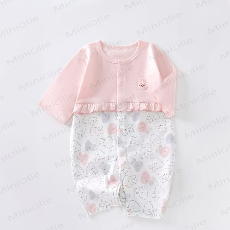 Baby Floral/Rabbit Ruffle Romper - Pink Rabbit - 12-18M - image 5