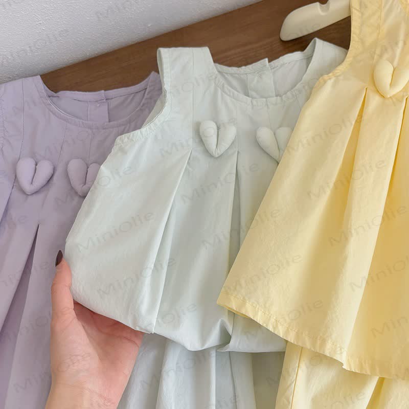 Toddler Girl Solid Color Heart Top and Pants Summer 2-piece Set - image 6