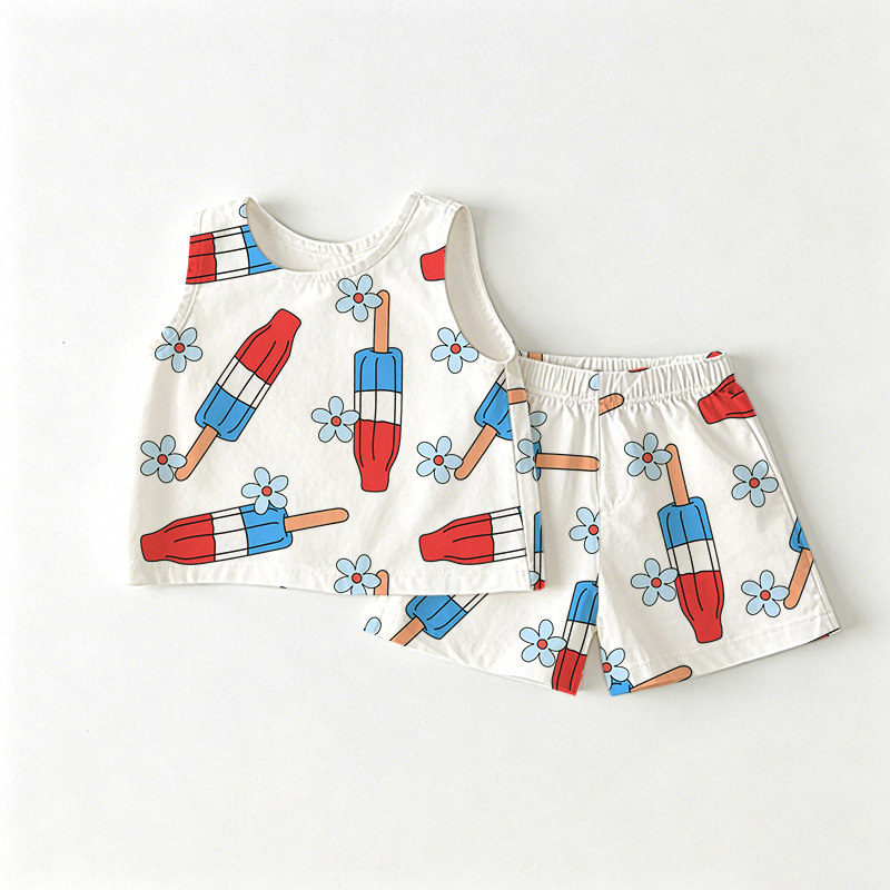 Baby Toddler Popsicles Top and Shorts 2-piece Set - White - 3-4T - image 1