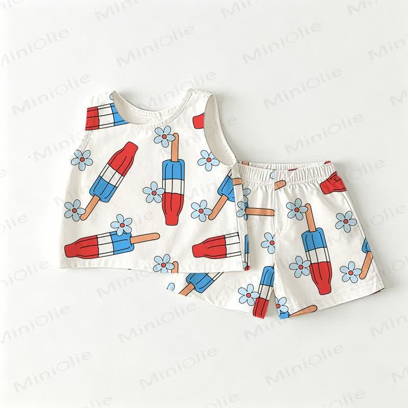 Baby Toddler Independence Day Popsicles Top and Shorts 2-piece Set - White - 3-4T - image 1