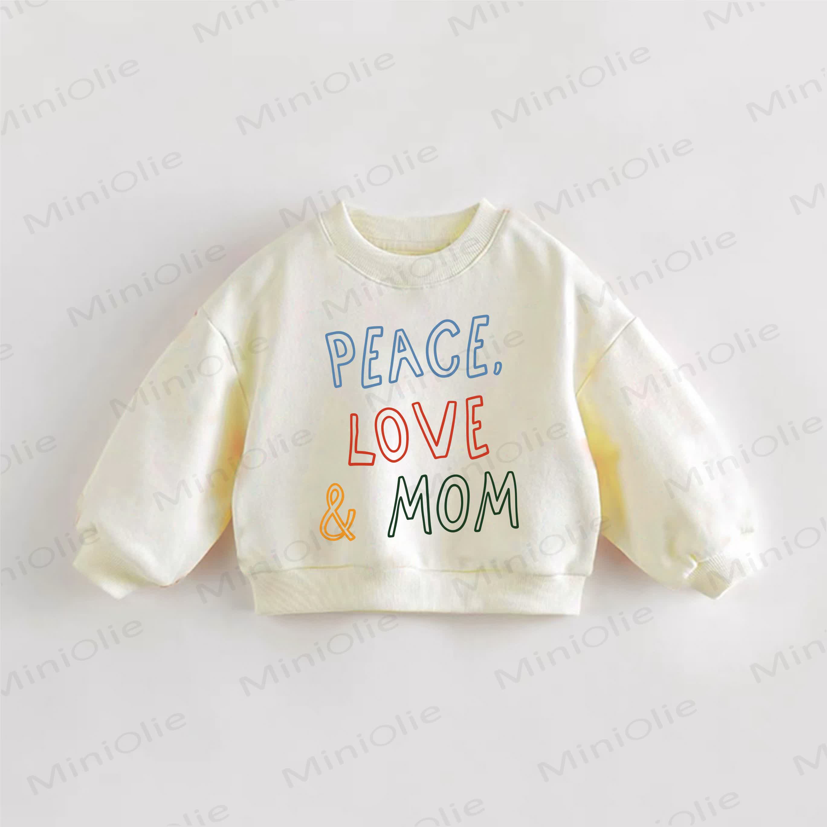 PEACE, LOVE&MOM Baby Toddler Slogan Sweatshirt - Cream - 3-5T - image 1