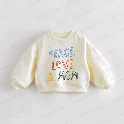 PEACE, LOVE&MOM Baby Toddler Slogan Sweatshirt - Cream - 3-5T - image 1