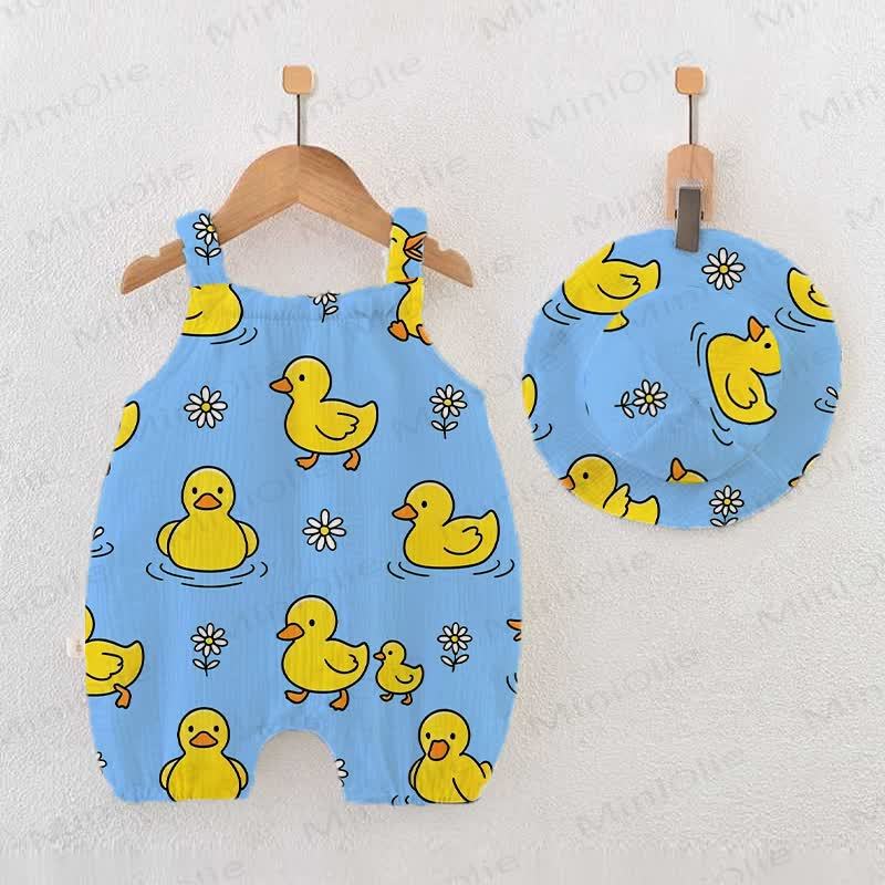 Baby Blue Duck and Flower Romper with Hat - Blue - 18-24M - image 1