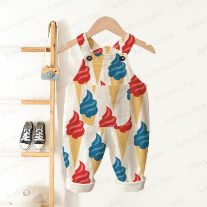 Baby Toddler Ice Cream Beige Pocket Overalls - Beige - 3-5T - image 1