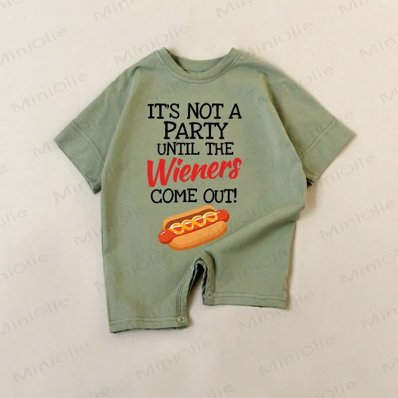 IT'S NOT A PARTY UNTIL THE WIENERS COME OUT! Baby Green Slogan Romper - Green - 18-24M - image 1