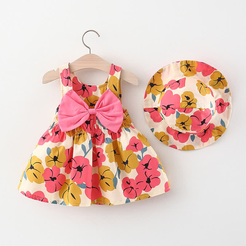 Baby Bowknot Florals Dress with Hat MiniOlie